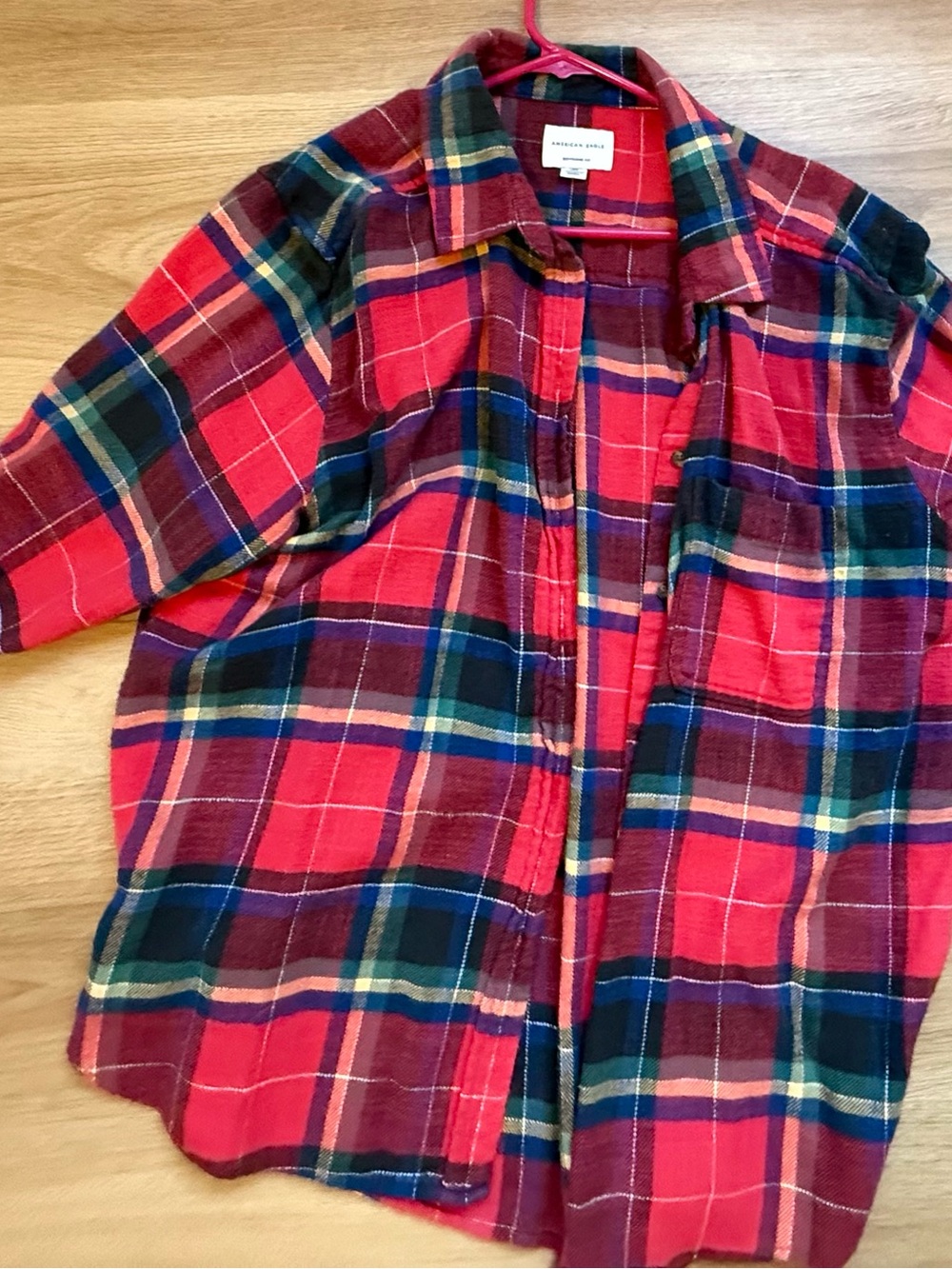 Womens Plaid Button-Up Shirt Jacket - Red Multicolor